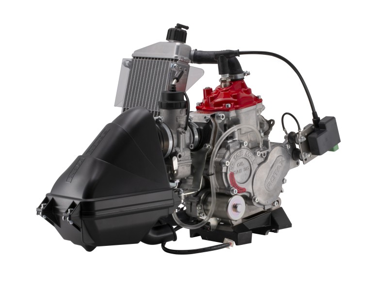 Moteur Rotax Max Junior Evo complet pour karting compétition - livré avec carburateur, échappement, batterie, radiateur, faisceau, pompe à essence
